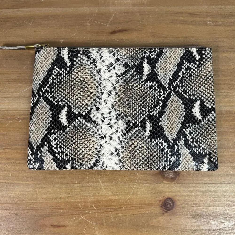 New Madewell The Leather Pouch Clutch: Snake Embossed Edition in Moonstone Multi